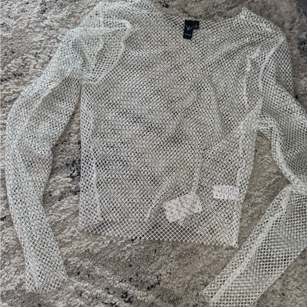 Windsor White Mesh Long Sleeve Top